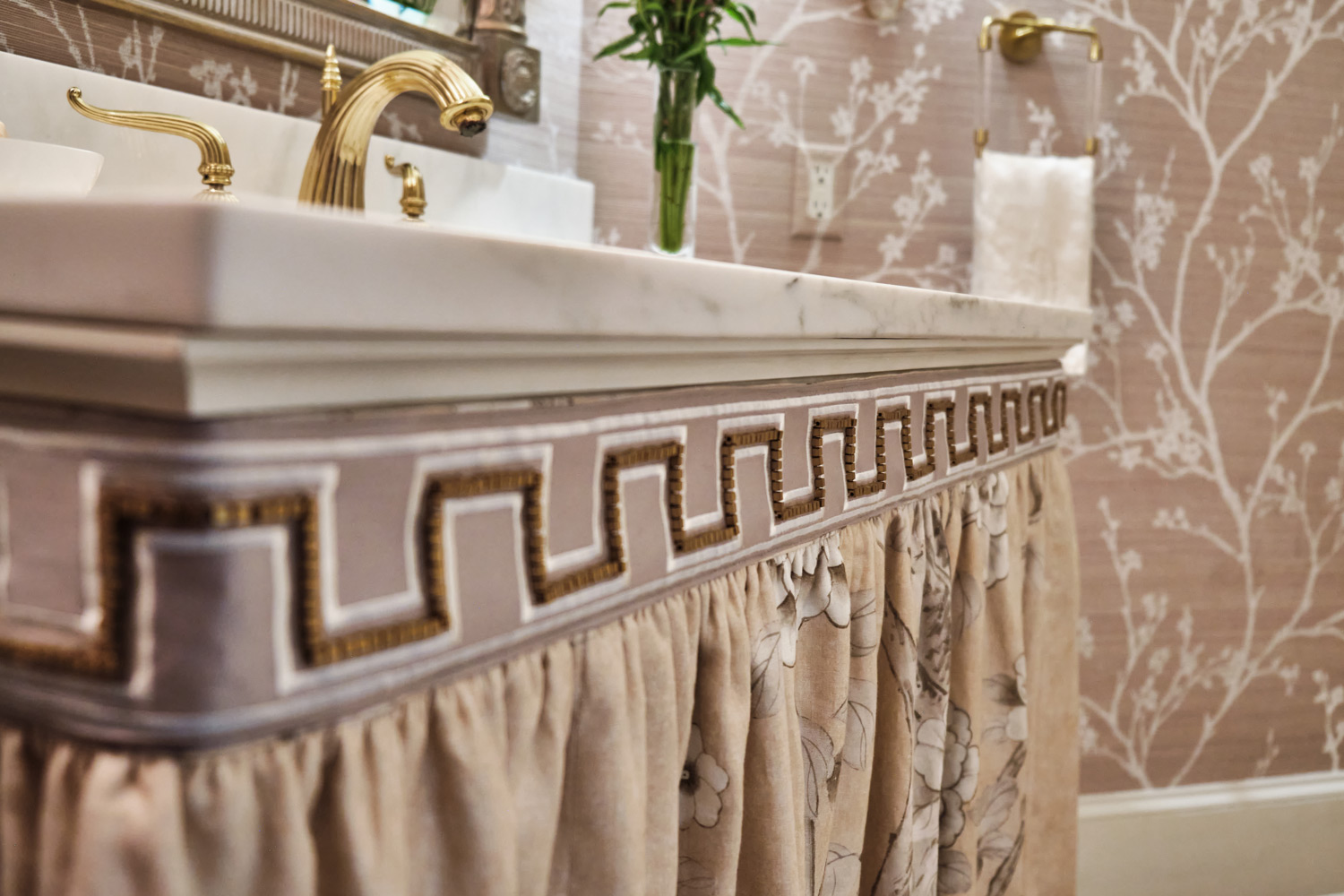 detail of the skirt on the bathroom vanity